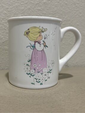 Precious Moments White Ceramic Mug with Floral Accents